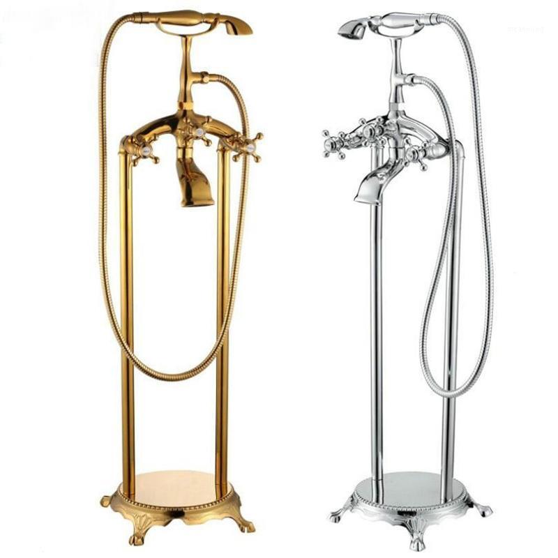 

4colors,Solid Brass Floor Mounted Cold and Hot Water Mixer Bathroomole Shower Faucet Bathtub Telephone Faucet1