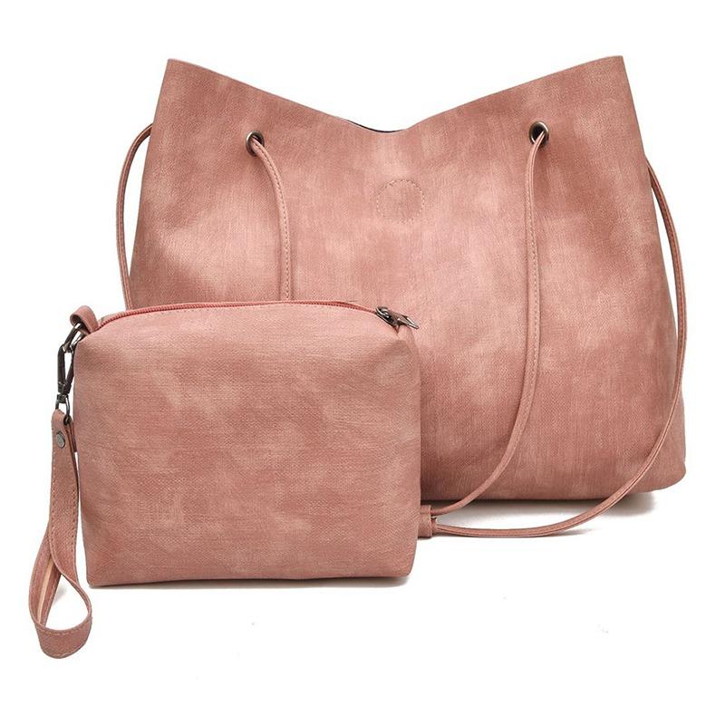 

2 Pcs/set Lady Luxury Shoulder Handbags Vintage Travel Bag Women Fashion Shopping Handbag Tote Bags, Pink