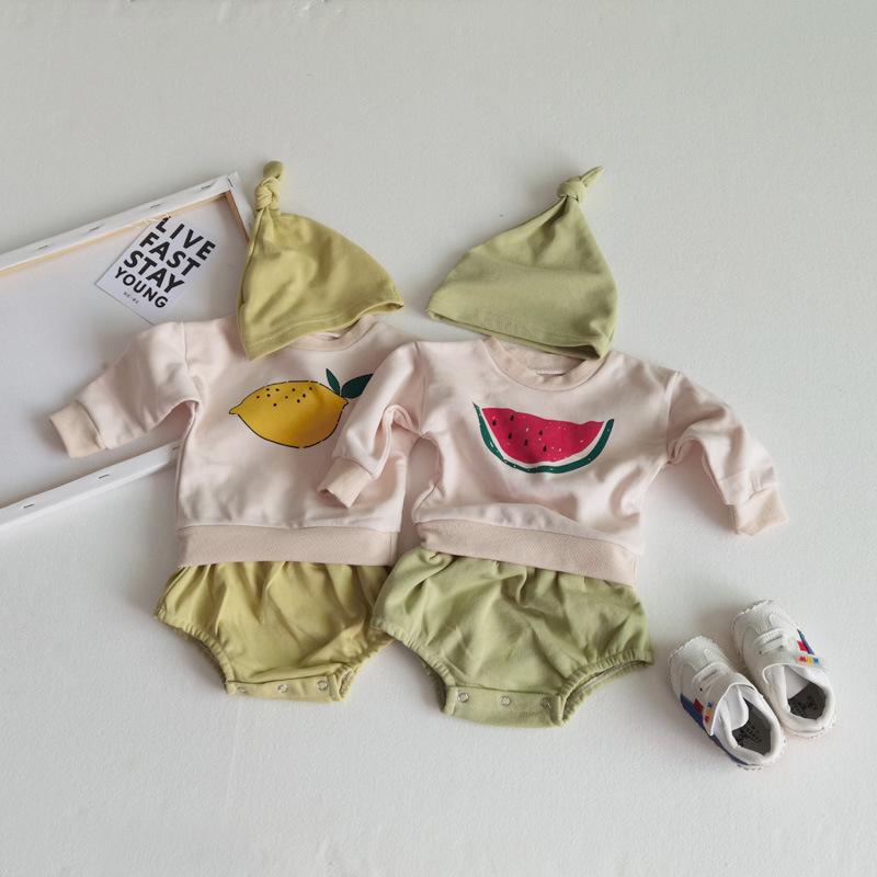 

Infant Newborn Baby Girls Boys Spring Fall Cartoon Watermelon Printed Clothes Long Sleeve Sweatshirt+ Shorts+hat 3PCs Outfits