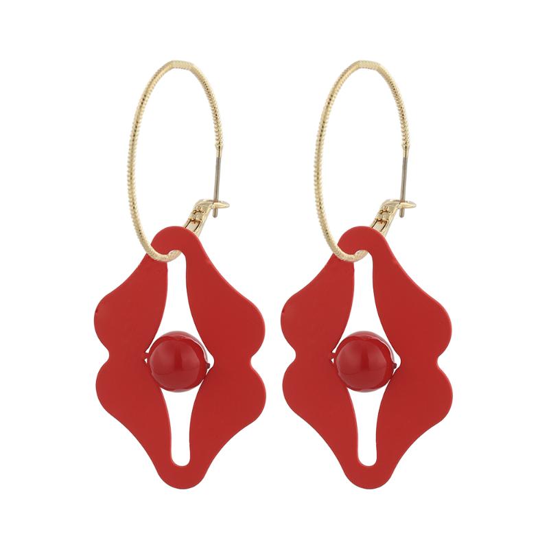 

Neoglory Trendy Red Lips Pearl Circle Earrings for Women High Quality Enamel Earrings for Matching Clothes Gift Birthday