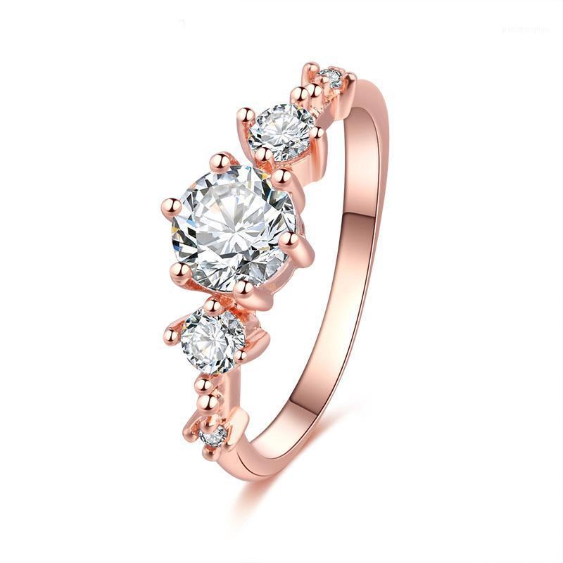 

Wedding Rings Silver Color Ring European Rose Gold Shine Crystal Engagement Tail For Gift Women CZ Party Jewelry, Slivery;golden