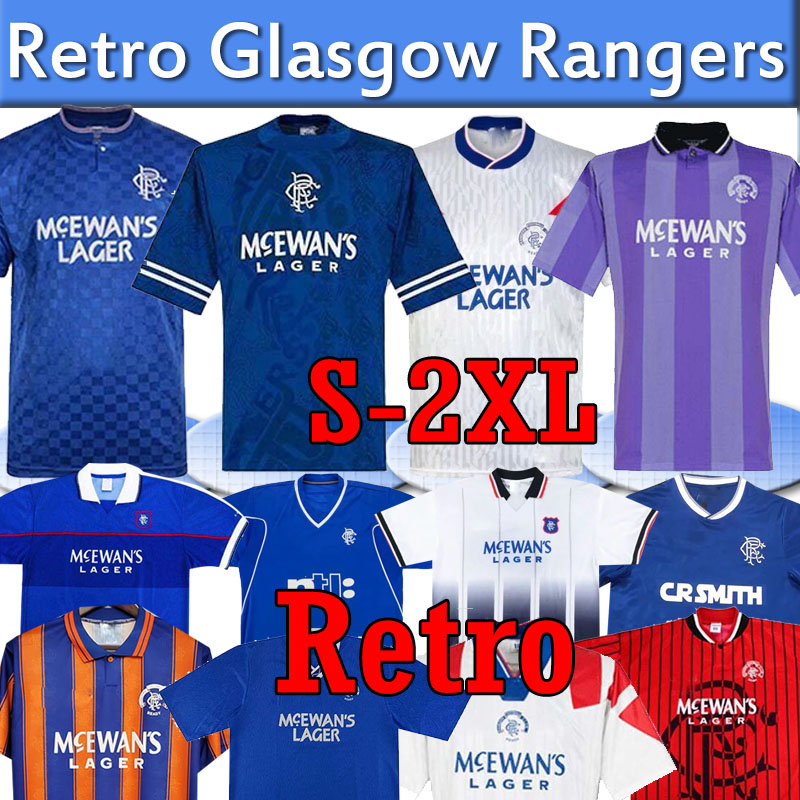 

Glasgow Rangers Retro soccer jerseys 1984 87 90 92 93 94 95 96 97 99 2001 02 03 Home Blue Away Third vintage Classic football shirt Uniforms, Black;yellow