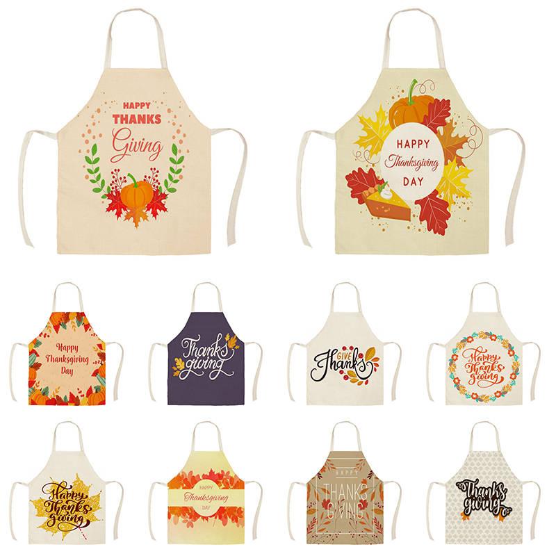

Happy Thanksgiving autumn Leaf Kitchen Aprons for Woman and Man Home Cooking Baking Shop Cleaning Cotton Linen Apron WQ1689