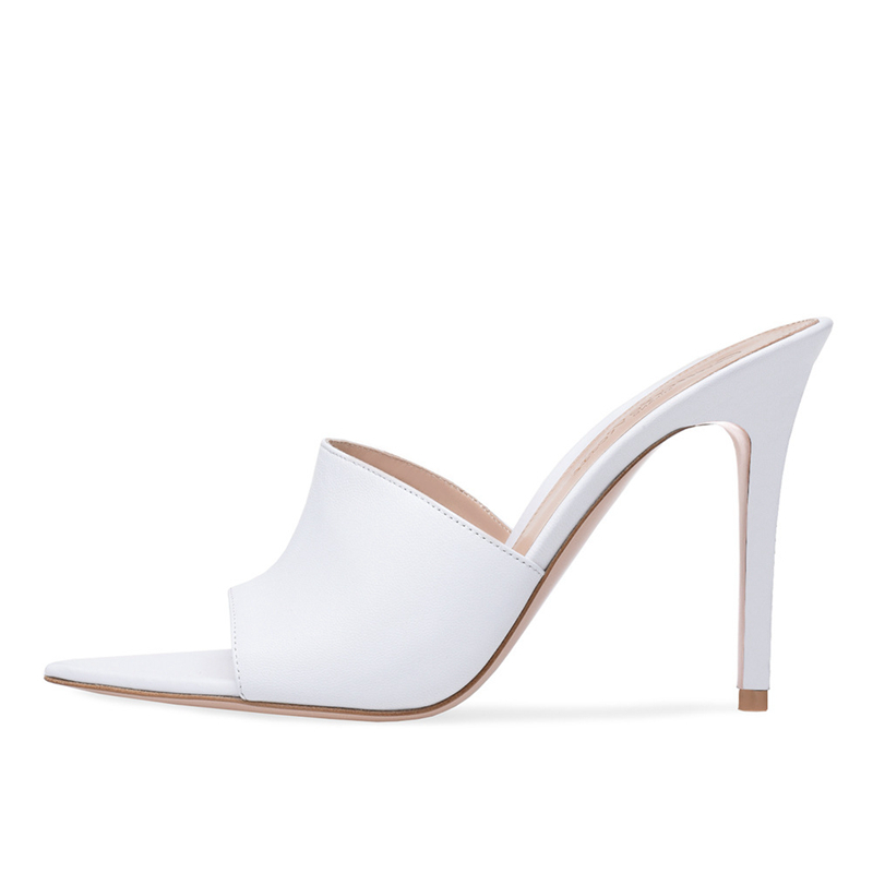 

plus 2020 size 34-46 slide on open toe leather of the summer ladies shoes with high heels women's slippers slides NLQK, White