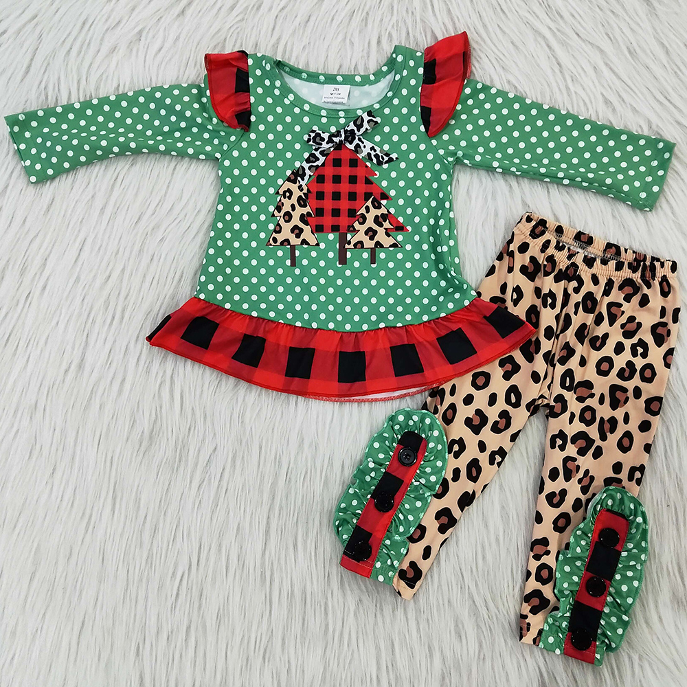 

Top Sale Baby Girls Designer Clothes Christmas Outfits Christmas Tree Print Wholesale Girls Clothing Outfits Cute Baby Toddler Girls Clothes, Multi