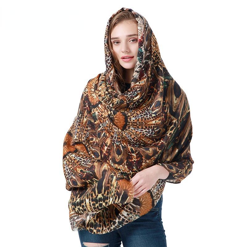 

Scarves Fashionable Luxury Winter Woman Silk Scarf Peacock Open Screen Print Hijab Bandana Autumn Long Turban Shawl 2022