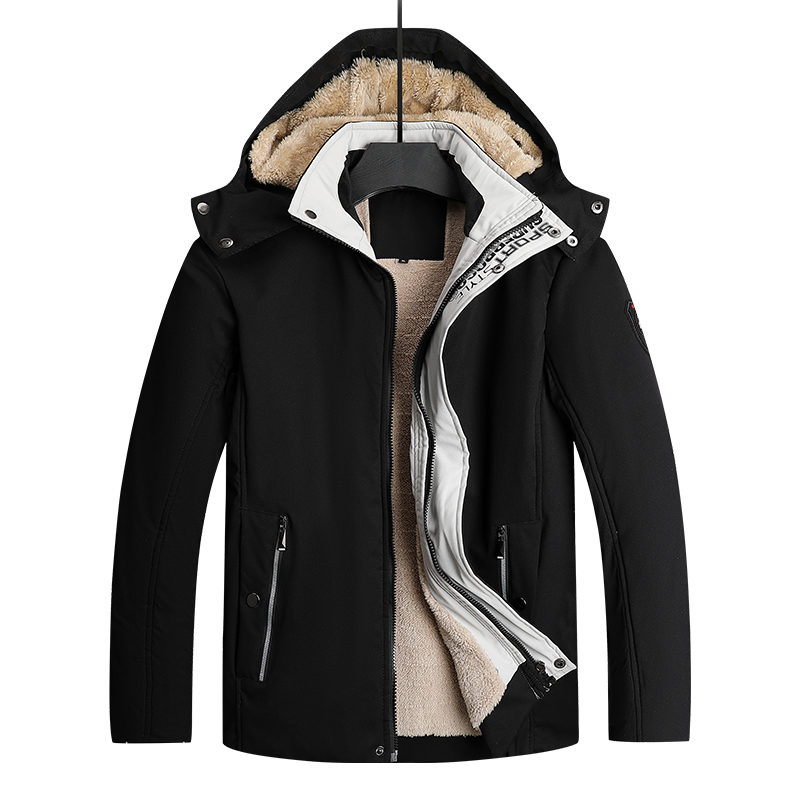 

Winter big size warm thick woolen with hood casual jacket jackets, Black