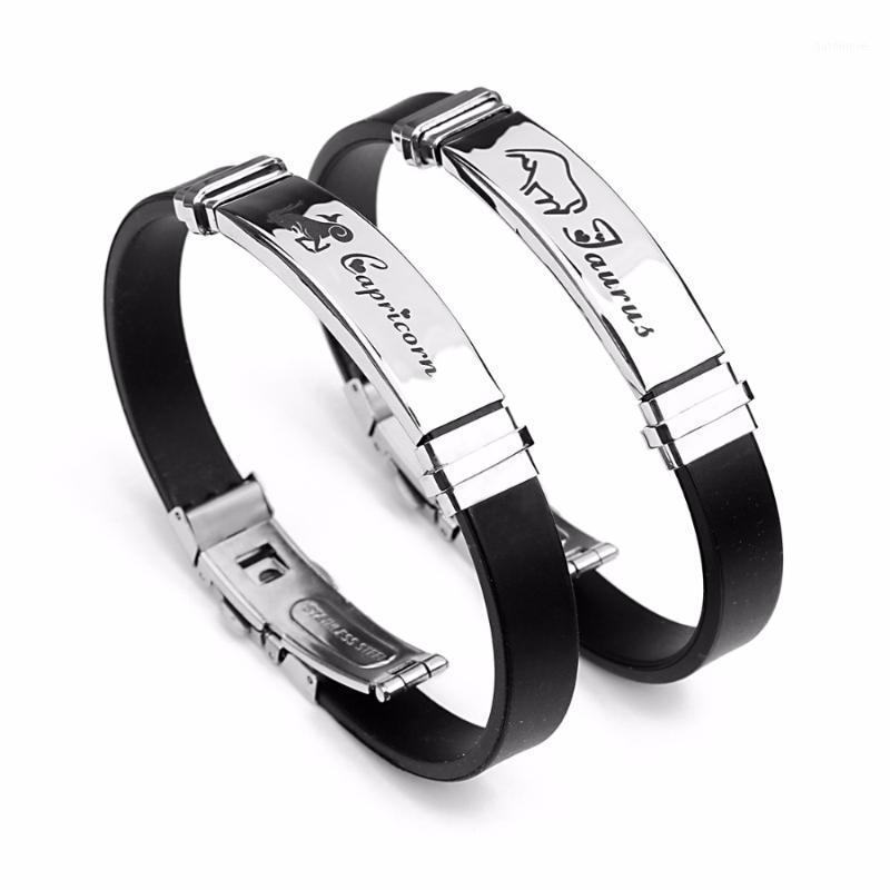 

LOULEUR Silicone Zodiac Sign Bracelet for Men Women Stainless Steel Clasps Gemini Scorpio Zodiac Virgo Bracelet Men Jewelry1