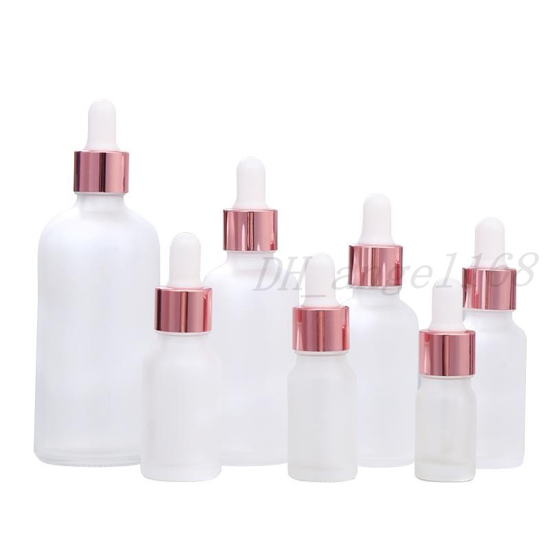 

Clear Frosted Glass Essential Oil Perfume Bottle Liquid Reagent Pipette Dropper Bottle with Rose Gold Cap 5-100ml