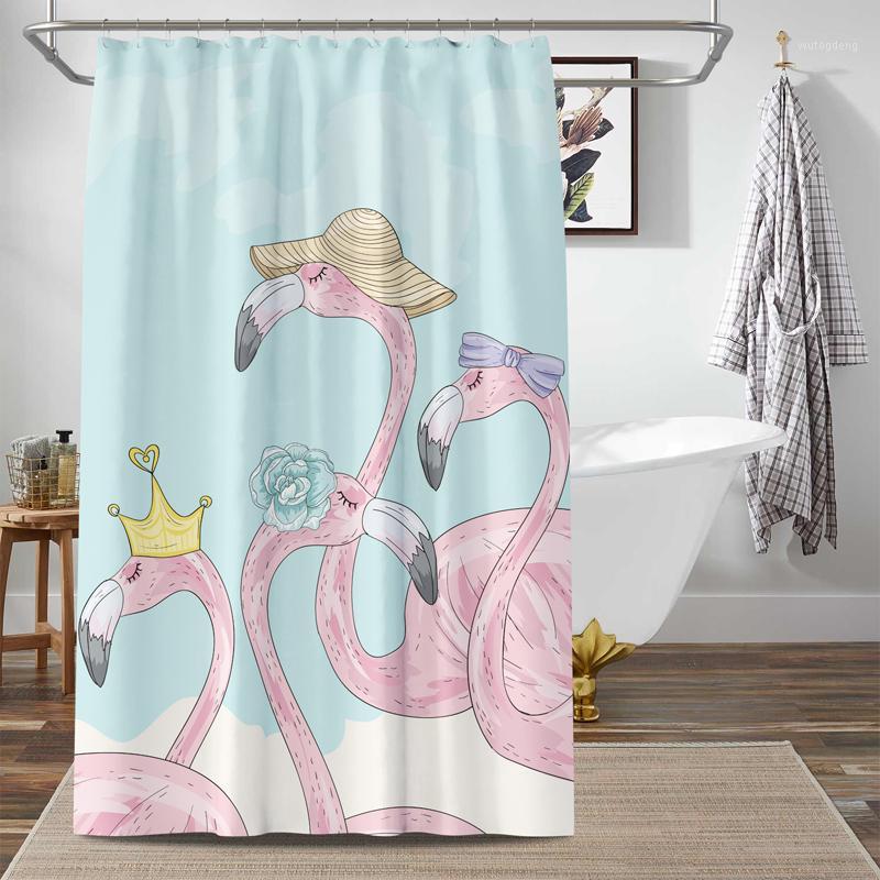 

Hot Flamingo Shower Curtain Washable Bath Decor Polyester Fabric Cute Animal Print White Bathroom Curtain rideau de douche T2951
