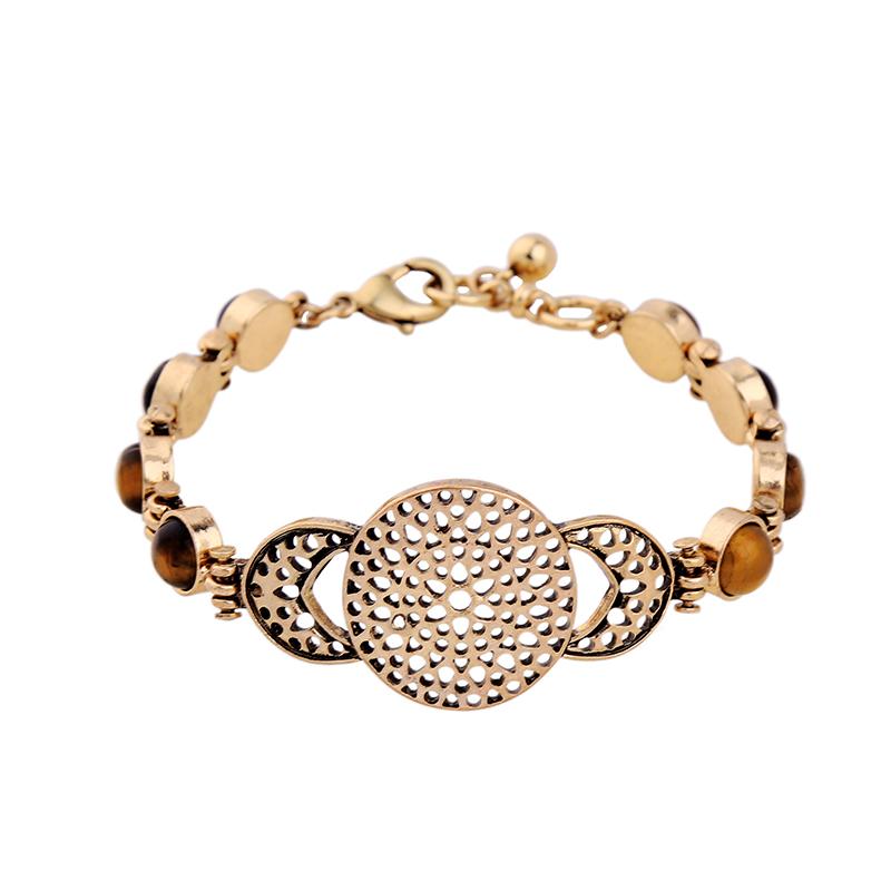 

Bulk Price 2020 Vintage Round Natural Stone Bracelet Antique Gold Alloy Hollow Charm Bracelet Online shopping India Jewelry