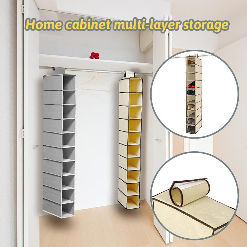 

10 Layer Hanging Storage Bag Shoes Storage Hanging Bag Cloth Art Wardrobe, Yellow