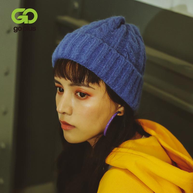 

GOPLUS Knitted Thick Winter Hats for Women Casual Soft Warm Black Blue Wine Red Beanie Bonnet Womens Gorros Mujer Invierno