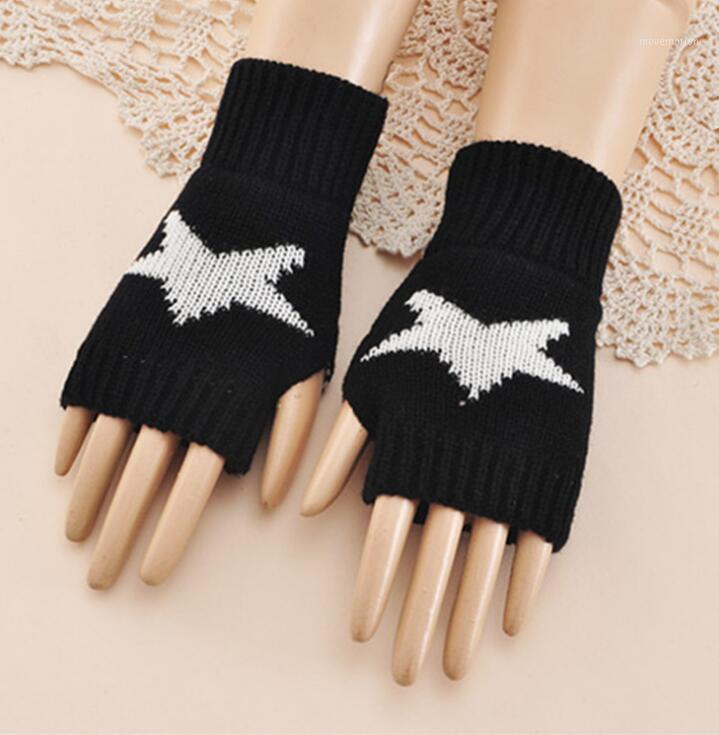 

Men and women's autumn and winter yarn knitted star gloves lady's thicken warm short fingerless gloves R1071
