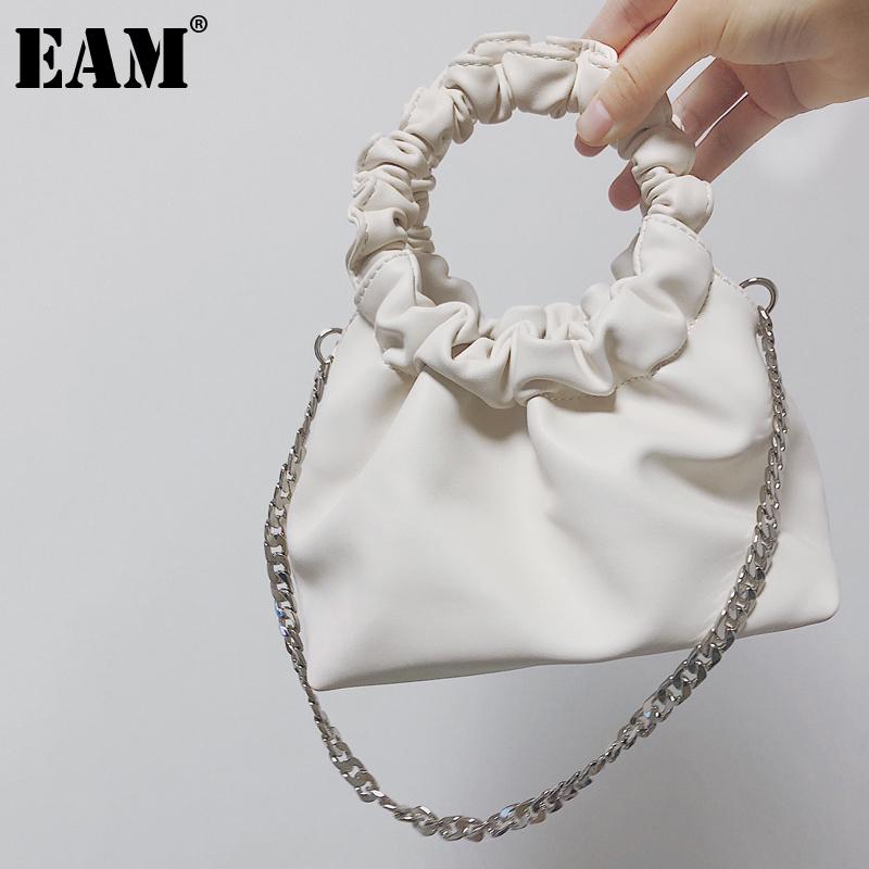 

[EAM] Women New Sweet Wrinkled Round Handle PU Leather Flap Personality All-match Crossbody Shoulder Bag Fashion 2021 18A1252, Black