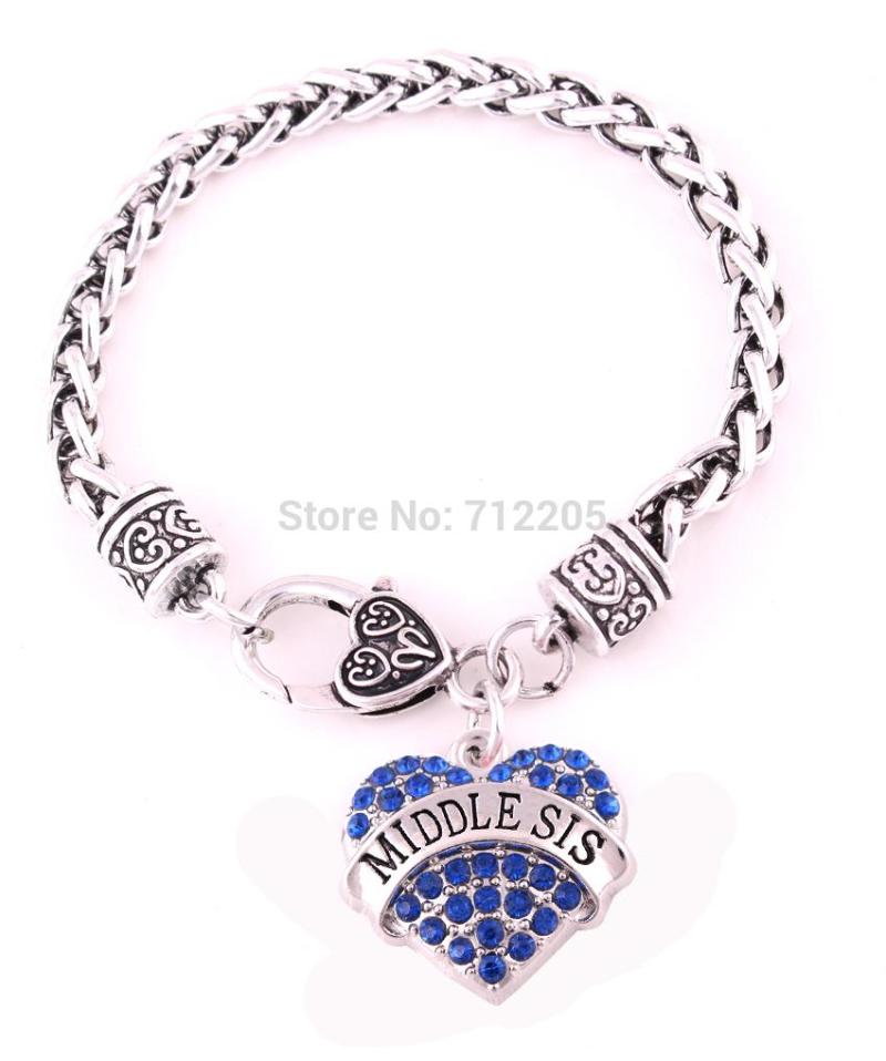 

Wholesale Wheat Link Chain with crystal heart MIDDLE SIS Lobster Claw Bracelet