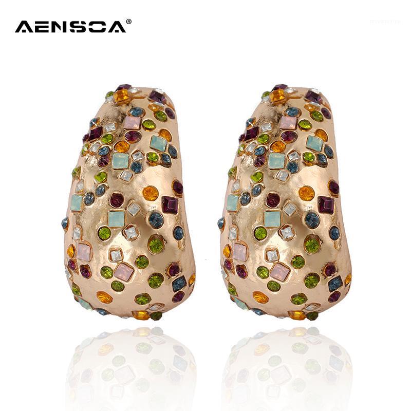 

AENSOA Vintage Big Stud Earrings Statement Jewelry Colorful Crystal Gold Color Metal Earrings For Women Wedding Jewelry Gifts1