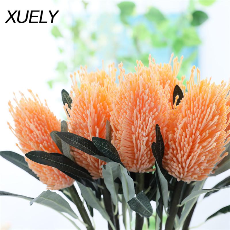 

63cm Artificial Torch flower Gum flower arrangement source material home hotel wedding decoration fake plants Crested, Orange