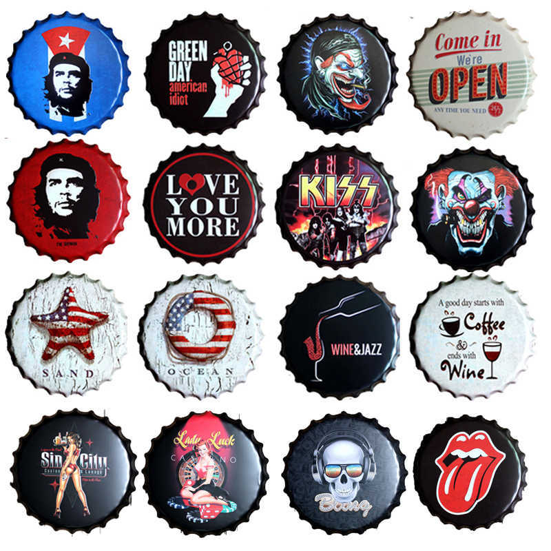 

Rock Band Singer Skull Painting Beer Bottle Cap Tin Sign Hanging Crafts Wall Decor Round Plate Plaques Bar Pub Home Decoration