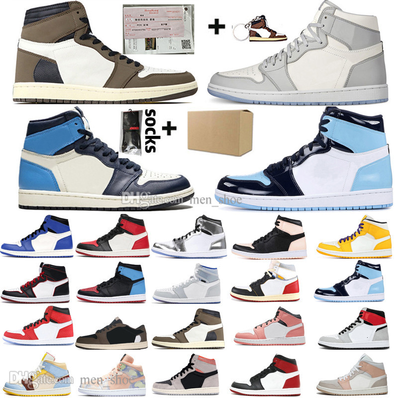 

1 High Travis Scotts Fearless Panda Obsidian RoyaBlue Basketball shoes Tie Dye UNC 1s Chicago Banned Bred Men women sneakers trainers