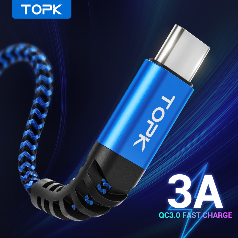 

TOPK Micro USB Cable & Type C Cable 3A Fast Charging for Samsung Xiaomi Mobile Phone Data Cable Type-C for Xiaomi Redmi Note 8, Blue