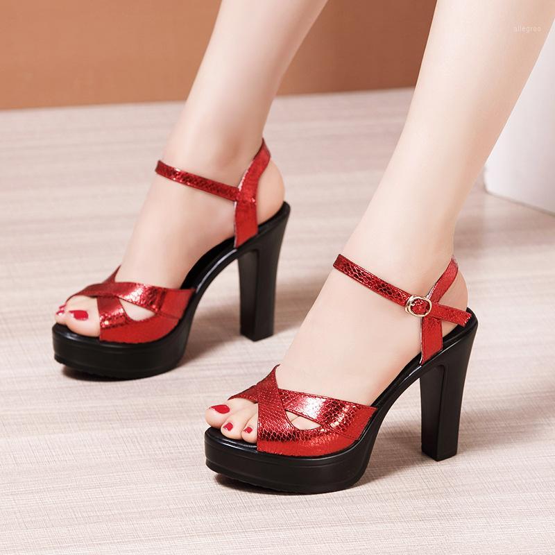

GKTINOO 2020 Plus Size 33-43 Summer Wedding Shoes Women Platform Sandals High Heels Sandals Ladies Block Heel Buckle1, 5520 red 10cm