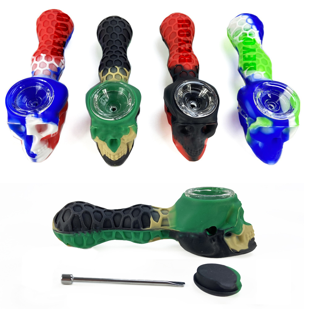 

Skull head pipe silicone pipes pot camouflage color set wholesale for smoking