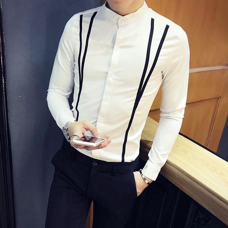 

2020 Spring And Autumn New Korean Slim Long Sleeve Shirt Fashion Casual Solid Color Collar Bottoming Shirt Black / White -5XL