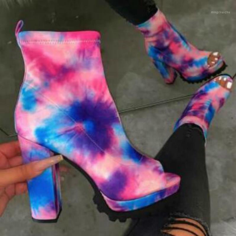 

Autumn/Winter 2020 Fashion Women's Zipper Snake Pattern Waterproof Platform High-heeled Thick-soled Open Toe Low-tube Boots1, Black