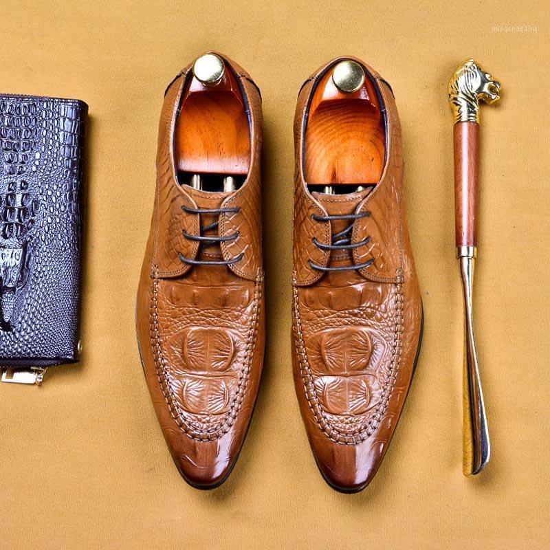 

Luxury Men Shoes Large Sizes Dress Shoes Crocodile Mens Social Business Office Designer Elegant Handmade A941, Brown