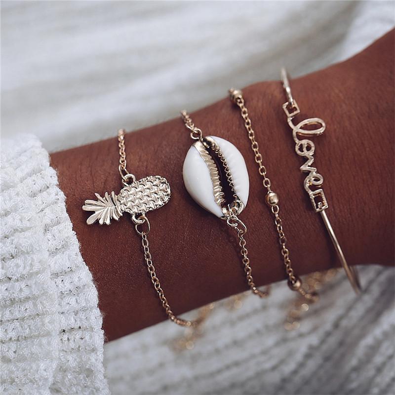 

4Pcs/Set Pineapple Shell Letter Love Charm Bracelets Set For Women Girls Chain & Link Bracelet & Bangles Female Fashion Jewelry