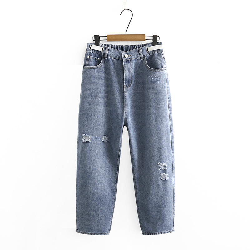 

Size 2xl-5xl Plus Long Women's Brim Pants with Casual Elastic Waistline Waistbands Breeches Straight Yd8g, Blue