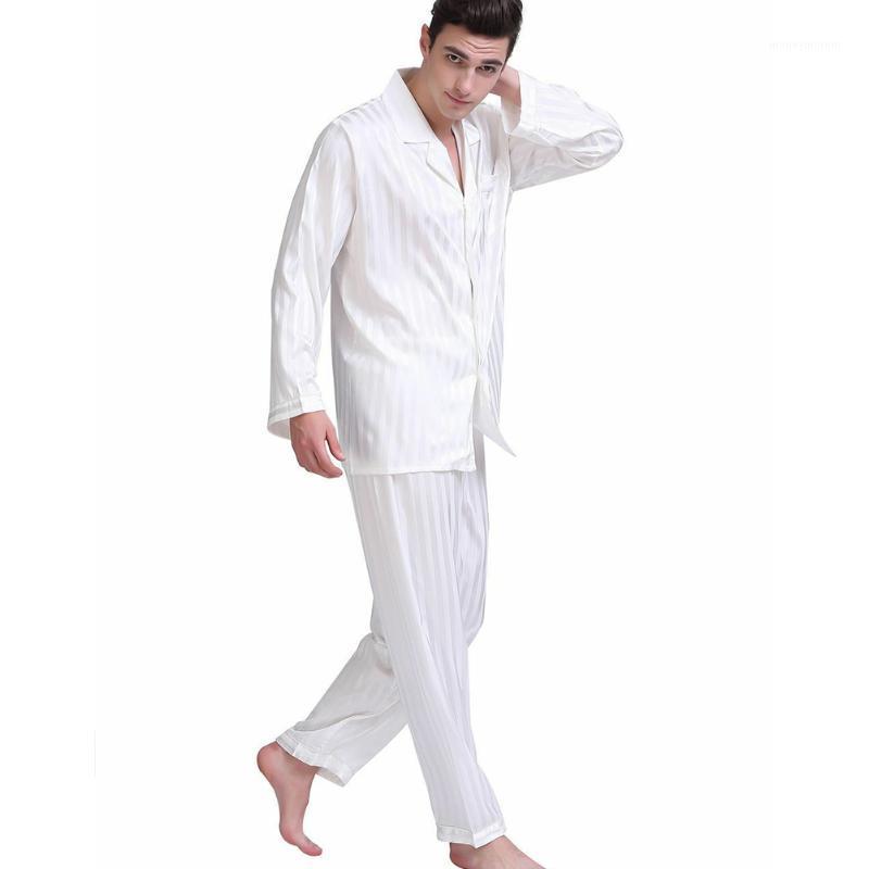 

2020 Mens Sleepwear Stain Silk Pajama Set Pajamas Men Modern Style Silk V Neck Nightgown Home Male Satin Soft Cozy Sleeping1, Red