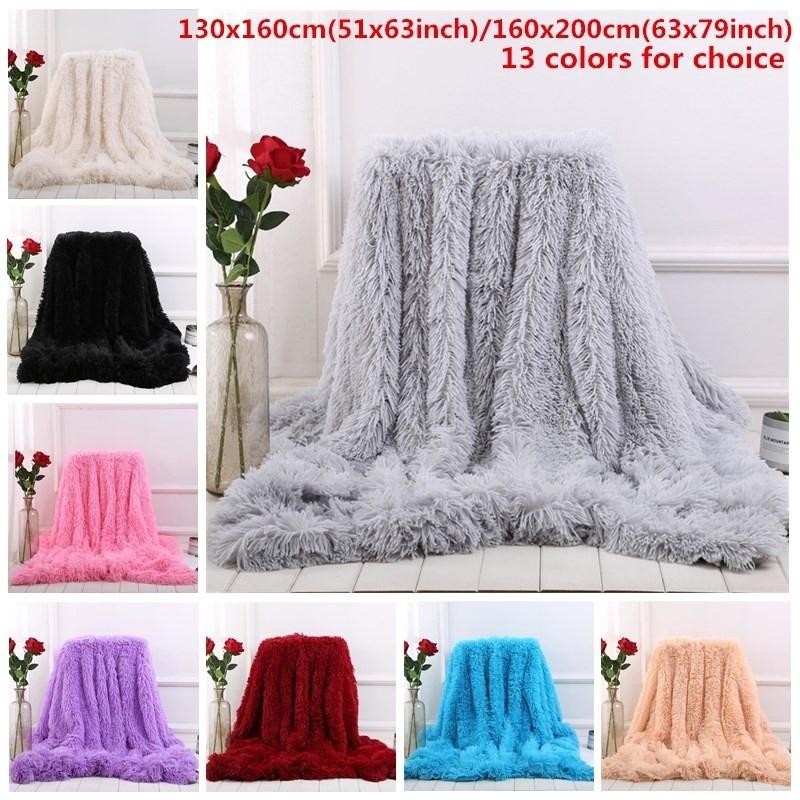 

Super Soft Faux Fur Plush Blanket Fleece Sofa Bed Decor Solid Color 130*160cm/160*200cm