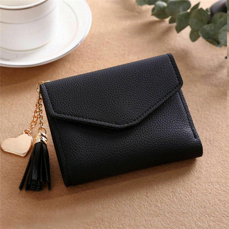 

Hot Women Pure Color Card Tassel Holder Small Ladies Solid Purse Money Coin Wallet Zipper Bag For Girls Leather Handbag