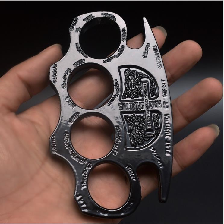 

21 thick boxing hand clasp fist buckle self-defense weapon refers to tiger fist ring section copper ring fist ring iron four fingers, Black