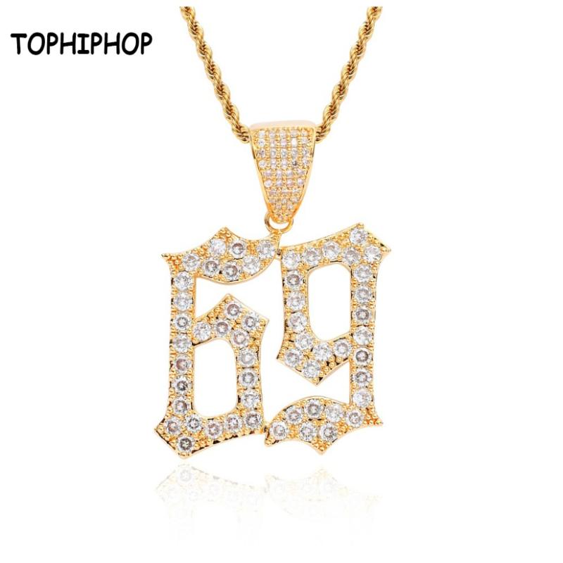 

Popular Gold Rappers 6ix9ine Pendant Iced Out Cubic Zircon Stone Number 69 Charm Steel Chain Necklace Hip Hop Jewelry Unisex