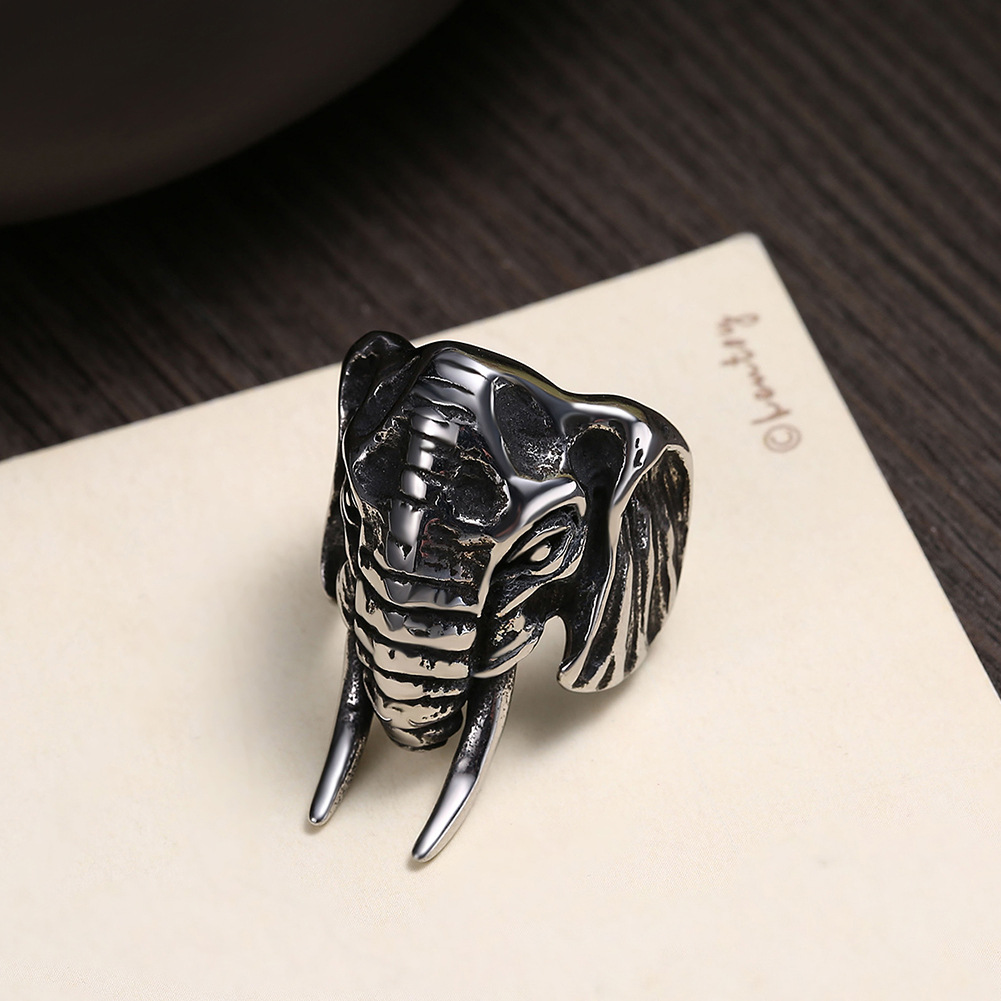 

Ancient Maya Men's Titanium Steel Ring Fashion Ring Elephant Shaped Punk Style Handmade Accessories For Boyfriend