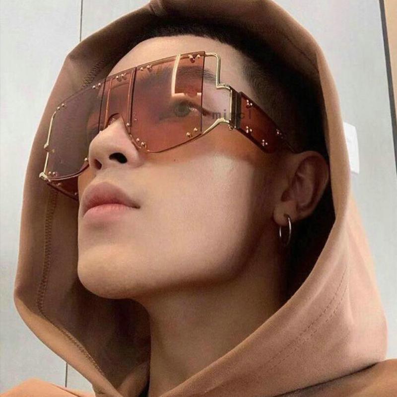 

Square rivet Sunglasses Women Men Futuristic Big Goggle Luxury Party punk Sun Glasses Fashion Trendy Festival Eyewear FML