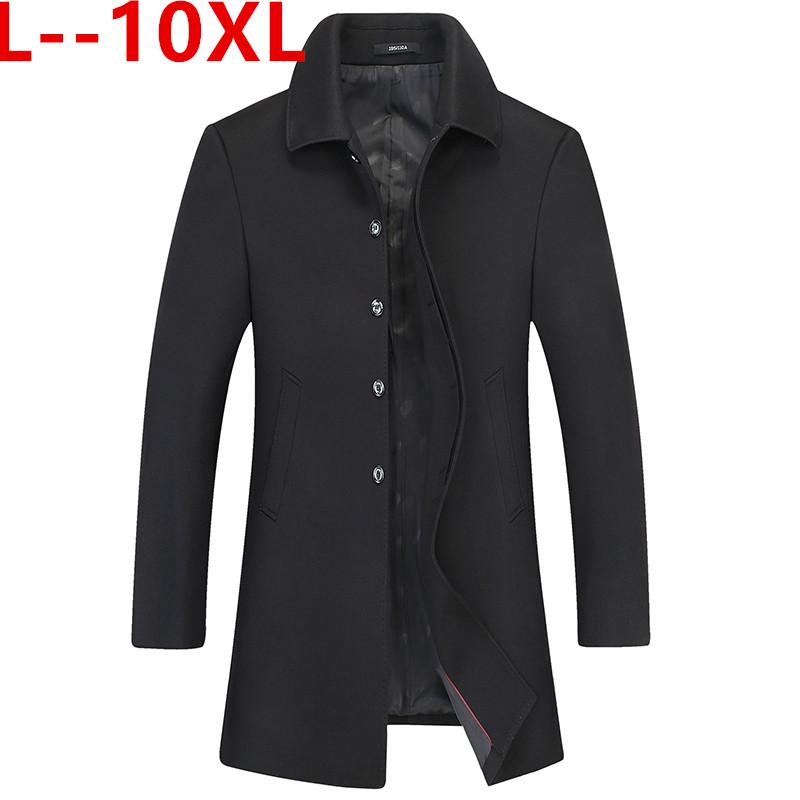 

Autumn 10XL 8XL 6XL Men Winter New Solid Color High Quality Men's Coats Luxurious Wool Blends Coat Male, Black