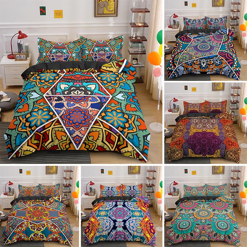

Luxury Bohemia Geometric Mandala Single King Queen Bedding Sets Boho Quilt Comforter Duvet Cover With Pillowcase Bedclothes, Bss1971