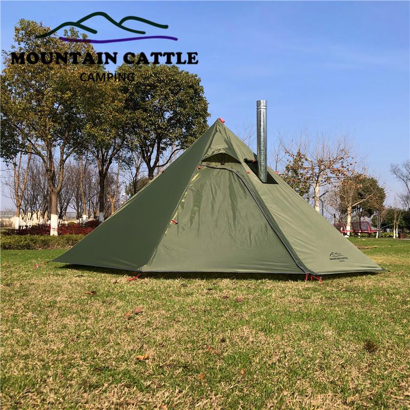 

3-4Person Big Pyramid Tent Ultralight Camping Teepee Backpacking Tent with Chimney Hole Awnings Shelter for Birdwatching Cooking