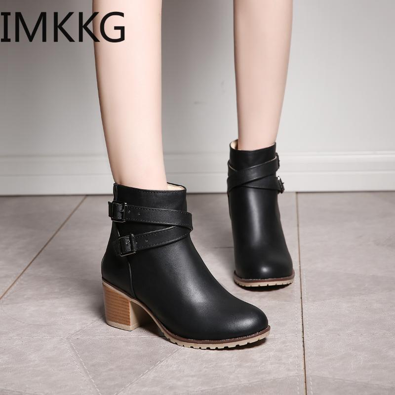

Plus Size 43 New Autumn winter high quality women boots med high-heeled boots woman zipper leather Ankle, Pinkfur