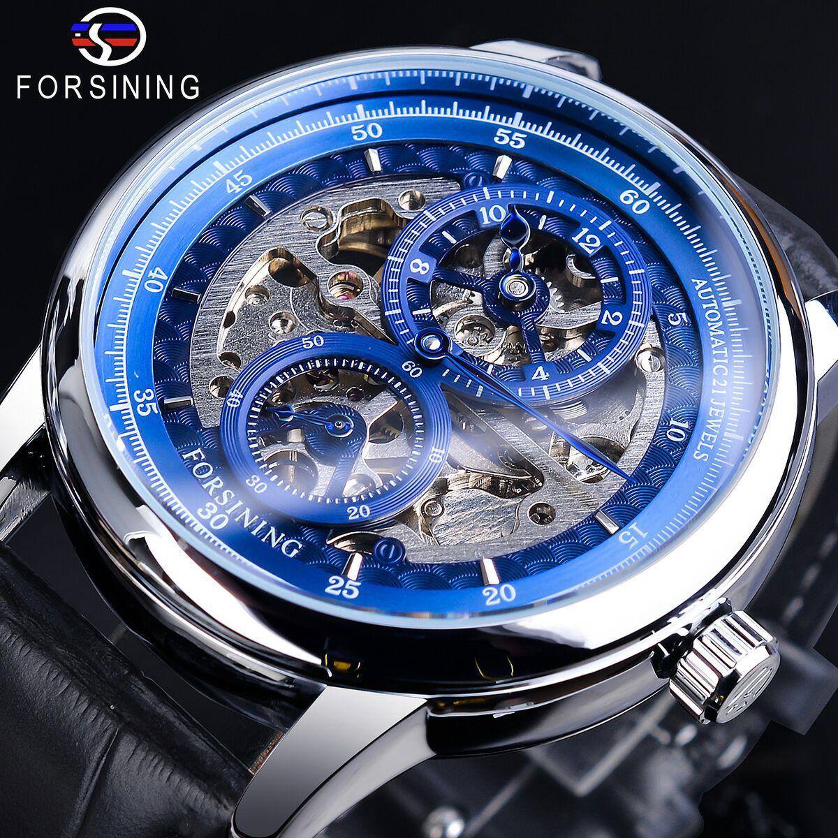 

Hot New Forsining Fusini Mens Fashion Hollowed-out Three-Needle Separation Movement Dial Automatic Mechanical Watch Wristwatches