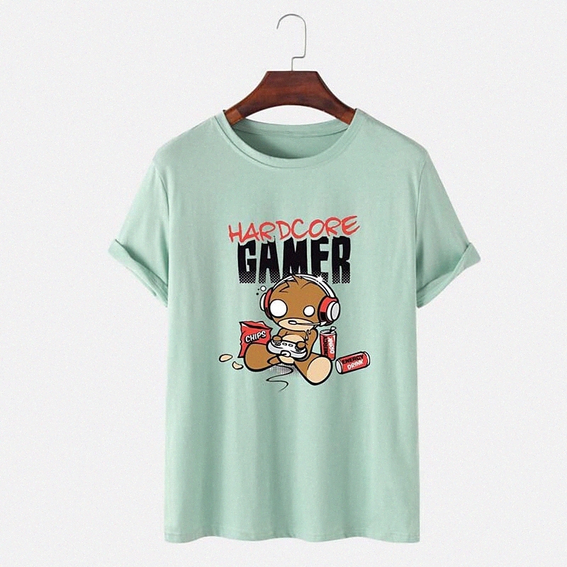 Men's T shirt Hot Stamping Cartoon Graphic Prints Game Crew Neck Street Casual Print Short Sleeve Tops Cotton Basic Fashion Big and Tall Gre