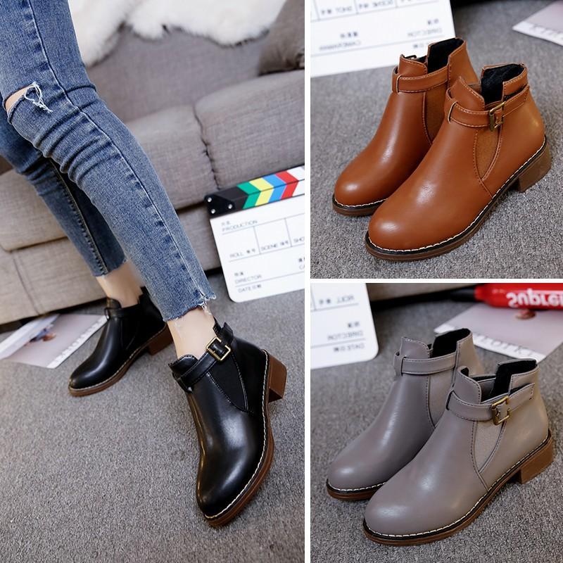 

Europe Spring Autumn New Women Boots Ankle Fashion Shoes Woman Boots Pu Leathers Slip-On Med (3cm-5cm) Fashion Round Toe, Black