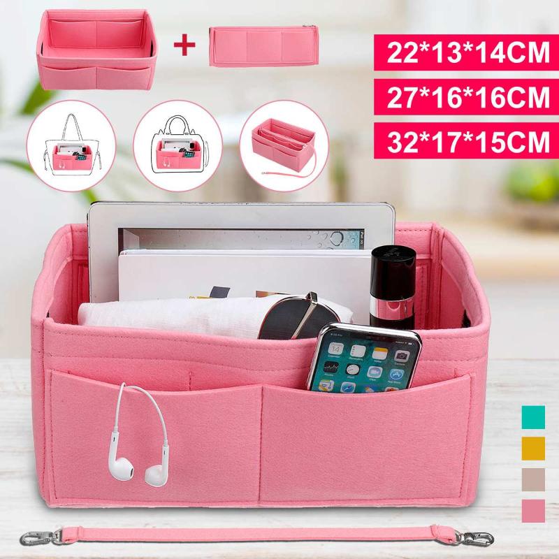 

Detachable Organizer Women Felt Makeup Bag Nylon Travel Purse Large liner Lady Makeup Cosmetic Bag Female Tote Change Easily, Yellow 22x13x14cm