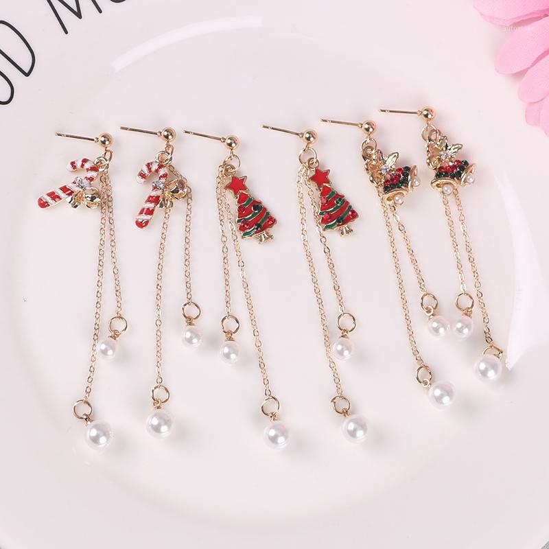 

DIY Christmas Earring For Women Girl Bell Crutch Pendant Long Chain Pearl Tassel Earrings Charm Jewelry Xmas Gift Dropshipping1