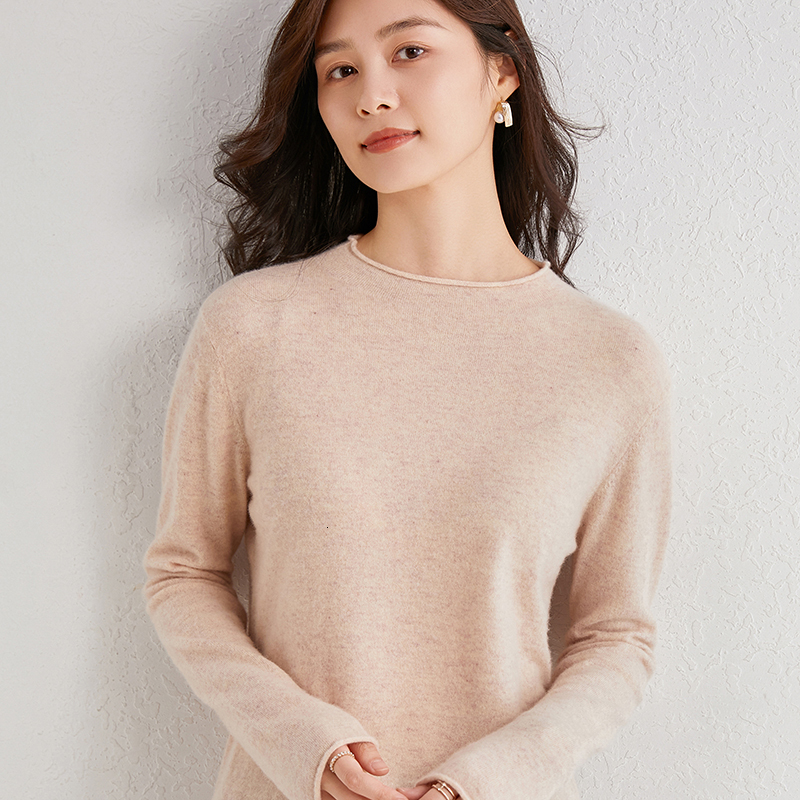 

2021 New Women Sweater Hemming-round Neck 100% Cashmere and Wool Knitting Jumpers Female Long Sleeve Winter Warm Pullovers 8colors Tops Q5y4, As picture3