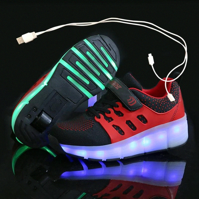 

Black Green Pink USB Charging Fashion Girls Boys LED Light Roller Skate Shoes For Children Kids Sneakers With Wheels One wheels #4s50